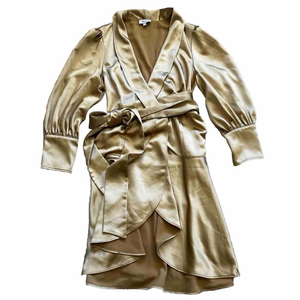 S’EDGE GOLD WRAP DRESS SIZE SMALL SOPHISTICATED MODERN CHIC EVENT PARTY